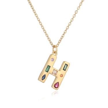 Imagem de LuvQaze Colar de zircônia colorida com inicial para mulheres, banhado a ouro 18 quilates, colar com pingente de letra e presente de aniversário para namorada, esposa, mãe, filha, Small, Cobre, Sem