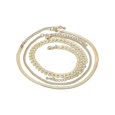 Imagem de Gobelieve Conjunto de corrente de tornozelo de ouro feminino, 3 peças, design de folha em camadas, joia de pé de aço inoxidável, presente de tornozeleira moderna