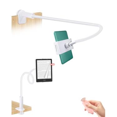 Imagem de QIWAS Suporte de tablet pescoço de ganso para leitura Kindle na cama com virador de página remoto, suporte de braço preguiçoso para acessórios Kindle Paperwhite Colorsoft Scribe, acessório de leitor