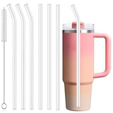 Imagem de Pacote com 6 canudos de substituição de 26,7 cm para copo Stanley & Yeti de 850 g, canudos reutilizáveis de plástico Tritan de grau alimentício com escova de limpeza, canudo longo transparente para