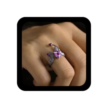 Imagem de Ximdble Anel de ametista de cristal vintage, anel de dedo de ametista roxa punk coroa escura gótica escura mão roxa pedra preciosa joia feminina