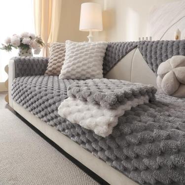 Imagem de Aucrovee Capa de sofá macia de pele sintética, capas de sofá macias antiderrapantes para sofá de 3 almofadas, protetor de móveis (1 peça 91 x 238 cm cinza claro)