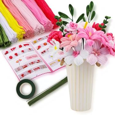 Imagem de HUEYTON 550 peças de limpadores de cachimbo de flores rosa, hastes sortidas de chenille rosa para arte DIY, ideal para decoração de festa, detalhes de casa e presentes feitos à mão