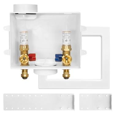 Imagem de Caixa de tomada da máquina de lavar (Laundry), entrada de encaixe de pressão de 1/2 polegada x conexão de saída MHT de 3/10.2 cm, dreno central/dreno lateral, com martelete de água de cobre (WM015)