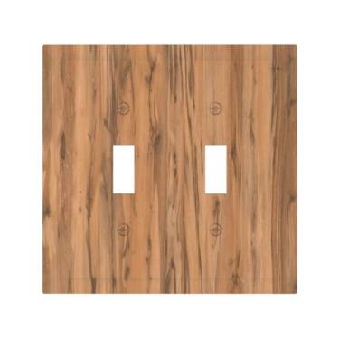 Imagem de Nadoabtm Capas decorativas para placa de interruptor, marrom quente, grão de madeira sintética, 2 gangues, interruptor duplo de interruptor de luz, placa de tomada elétrica para cabine de fazenda
