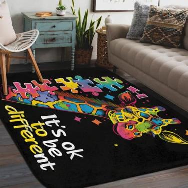 Imagem de Tapete de área para sala de estar, lavável à máquina, autismo, girafa colorida, antiderrapante, tapete macio, para sala de estar, quarto, sala de jantar, berçário, cozinha, decoração de casa
