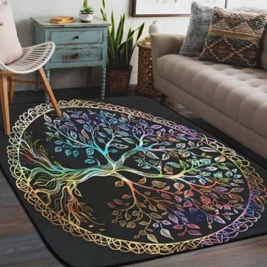 Imagem de Tapete de área para sala de estar, lavável à máquina, árvore da vida, redondo, antiderrapante, tapete macio, para sala de estar, quarto, sala de jantar, berçário, cozinha, decoração de casa