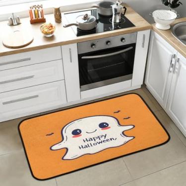 Imagem de Cute Ghosts Tapete de cozinha laranja antiderrapante lavável tapete de cozinha macio absorvente tapetes de boas-vindas para interior, entrada, piso, pia, banheiro, lavanderia, decoração de festival de