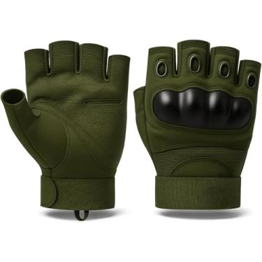 Imagem de Luva Tática Meio Dedo Militar Unissex Antiderrapante para Airsoft, Academia, Musculação, Motoqueiro, Bike, Crossfit, Ciclismo, Treino, Paintball, Segurança - Tamanho Único (Verde Militar)