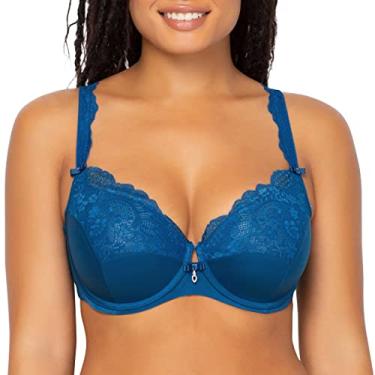 Imagem de Curvy Couture Sutiã push-up de renda tulipa, Safira azul, 34DD