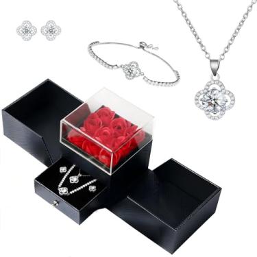 Imagem de Conjunto de 9 rosas eternas preservadas com pingente e brincos - Dia dos Namorados, Dia das Mães, presentes de aniversário para mulheres, lembrança romântica para esposa, mãe, avó (9 rosas vermelhas)