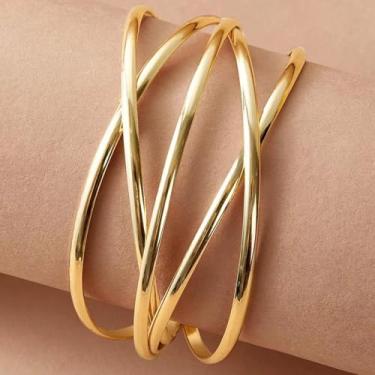 Imagem de Pulseira feminina banhada a ouro 14 K, pulseira geométrica, joia de pulso moderna, presente, Adjustable, Vidro, Sem Pedra Preciosa