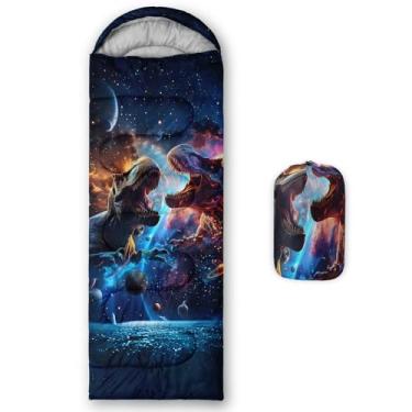 Imagem de AILONEN Saco de dormir de dinossauro para meninos, clima quente e frio, leve, impermeável, galáxia, espaço sideral, selva, saco de dormir para crianças, viagens, ar livre