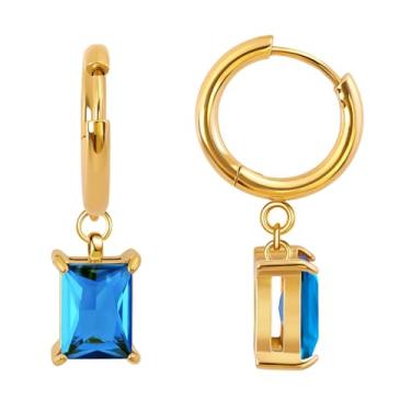 Imagem de FANSING Brincos de aniversário femininos com pingente de gota, brincos de baguete, pedra do mês de nascimento, aço cirúrgico, banhado a ouro 18 k, one size, Metal, Sem pedra preciosa