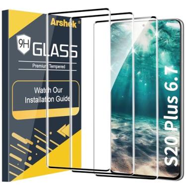 Imagem de Arshek Pacote com 3 protetores de tela para Galaxy S20 Plus, vidro temperado 9H, suporte ultrassônico para impressão digital, curvado em 3D, HD transparente resistente a arranhões para Samsung S20