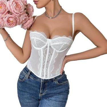 Imagem de Corset Cropped Bustier Top Slim Renda Transparente Sem Bojo Tamanho:L/