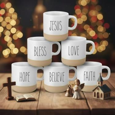 Imagem de CHENGU 6 peças de canecas cristãs de Natal presentes a granel caneca de café religiosa cerâmica versículos bíblicos inspiradores 340 g xícara de chá de café presentes de agradecimento para mulheres