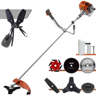 Imagem de Roçadeira À Gasolina Tekna RL520ACNTK 2T 52cc 2HP Alta Rotação Com Cabeçote de Nylon + Facas 2 Pontas, 3 Pontas, 6 Pontas, 40 Dentes e 80 Dentes
