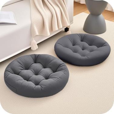 Imagem de Tikuns 4 almofadas de chão para adultos, almofadas de meditação, almofada redonda grande de 55 x 55 cm, almofada de espuma viscoelástica para sala de estar (4, cinza, 56 x 56 x 10 cm)