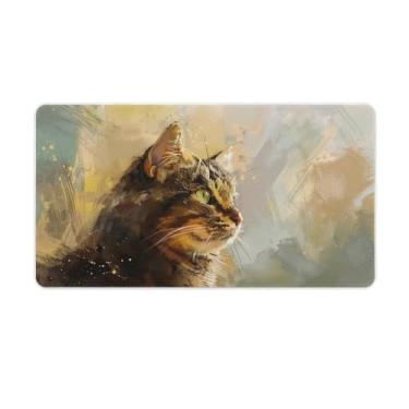 Imagem de FoRes Tapete de rato grande Cat Art para jogos, base de borracha, antiderrapante, tapete de mesa, acessórios para computador portátil, suprimentos para escritório, casa, 40 x 75 cm