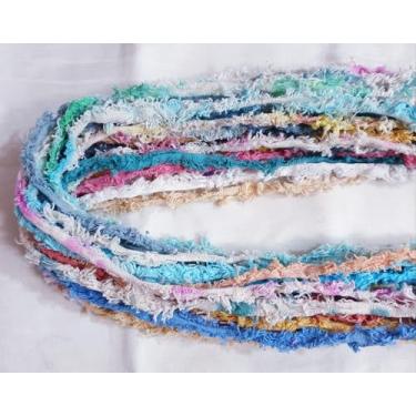 Imagem de 20 tiras de fio de algodão pastel, fitas multicoloridas de tecido desgastado de 63 a 76 cm para artesanato, diário, tecelagem, álbuns, macramé e projetos faça você mesmo, conjunto de acabamento têxtil
