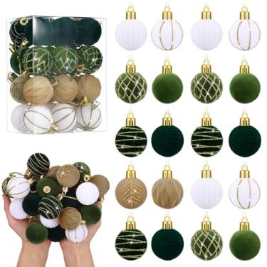 Imagem de Namalu Conjunto de 24 mini bolas de Natal de veludo de 4 cm, enfeites de árvore de Natal com glitter, enfeites de bola flocada, árvore de Natal, pendurar para decoração de festa de férias em ambientes