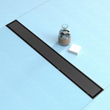Imagem de Fibetter Ralo De Chuveiro Linear Preto 24", Ralos Piso Retangulares Com Tampa Plana E Inserção Azulejo, Pés Niveladores Aço Inoxidável 304, Filtro Cabelo (Preto Fosco)