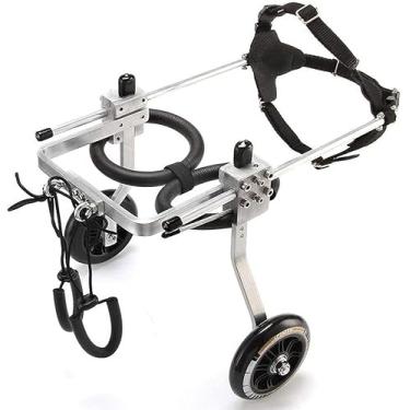 Imagem de PUJPOQRP Cadeira de rodas para cães, cadeira de rodas para cães, estrutura de caminhada assistida com perna traseira ajustável de aço inoxidável para deficientes físicos, carrinho de 2 rodas (M)