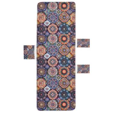 Imagem de STAYTOP Linda capa de toalha de cadeira de salão mandala, capa de espreguiçadeira macia, capas de cadeira de praia com bolsos para jardim ao ar livre, pátio, pátio, banhos de sol, gramado, 215 x 76 cm