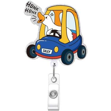 Imagem de Carretel de crachá de ganso engraçado, suporte retrátil para identidade de carro, clipe de crachá de desenho animado, acessórios de trabalho para enfermeiras, professores, funcionários de escritório