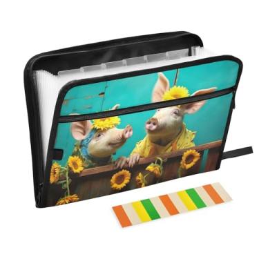 Imagem de Wassud Sunshine Pigs Organizador de arquivos sanfonado com 13 bolsos, pastas expansíveis com abas e adesivos, organizador de pastas de documentos de recibo de papel tamanho carta A4 para viagens de