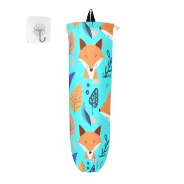 Imagem de xigua Suporte de parede para saco plástico de raposas de desenho animado com cordão, pacote com 2, organizador de sacolas de compras reutilizáveis, decoração para bolsas, meias, roupas íntimas e
