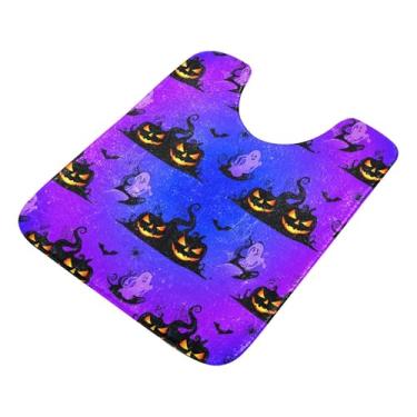 Imagem de Burbuja Tapete de banheiro Spooky Pumpkins, tapete de banho absorvente de pelúcia macio, base antiderrapante para piso de banheiro, oval em forma de U