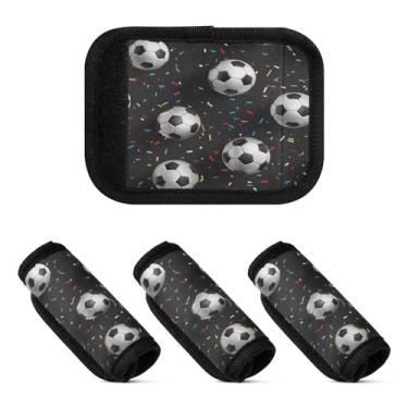 Imagem de Qilmy Pacote com 4 identificadores de bagagem de futebol e alça confortável para carrinho de bebê, mala de viagem, acessórios de viagem 1788