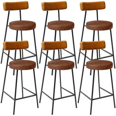 Imagem de Kit 06 Banquetas Baixa Cozinha Sala Jantar Bancada Milão L02 Couríssimo Whisky Marrom - Lyam Decor