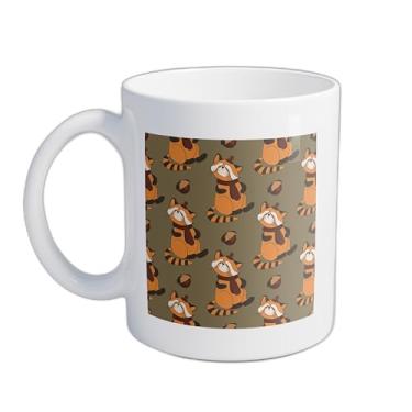 Imagem de Caneca Xícara de Café Porcelana 300ml Com Desenho Outonal e Panda Vermelho