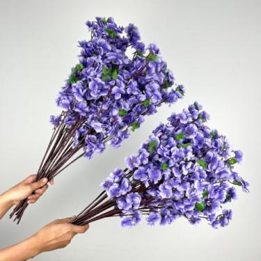 Imagem de Kit Buquês de Flores de Cerejeira e Pessegueiro Artificial 65CM Decoração Oriental Casa Festa Evento(30,Roxo)