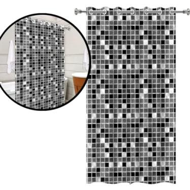 Imagem de Cortina de Box com Estampa de Pastilha Preta, PVC Impermeável Antimofo com Ilhós