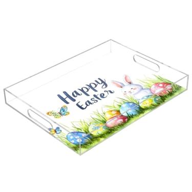 Imagem de STAYTOP Bandeja de acrílico para servir coelhinho da Páscoa e ovos, 15,7 x 11,20 cm, bandejas decorativas à prova de derramamento, organizador de bancada para café da manhã, chá, comida, maquiagem