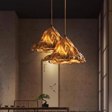 Imagem de Luminária pendente retrô para restaurante, com cúpula de resina, soquete E27, 1 lâmpada, estilo wabi-sabi, lustre rústico antigo, altura ajustável, ideal para ilha de cozinha, sala de estar,