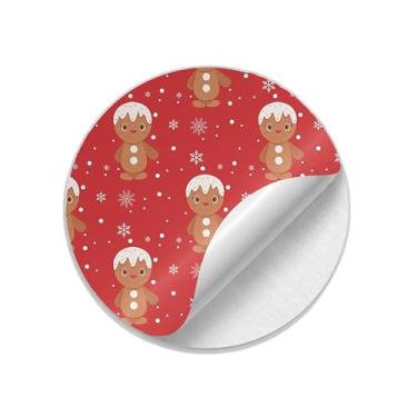 Imagem de Adesivos Redondos Natalinos 25 Unidades Homem-Biscoito e Flocos de Neve - Tamanho 50x50cm