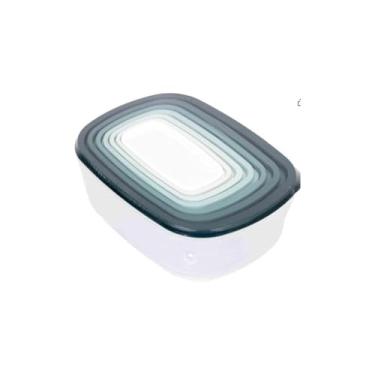 Imagem de Conjunto 7 Potes Quadrados de Plástico com Tampa Hermética, Transparente com Tampas Sortidas, Livre de BPA, 100ml a 4L, Empilhável