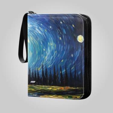 Imagem de Fichários de cartão Starry Night Woods para colecionadores com 4 bolsos para guardar cartões colecionáveis para 400 cartões de beisebol, cartões de futebol