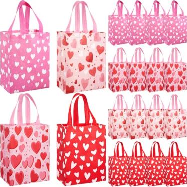 Imagem de Wesnoy 24 peças de sacolas de dia dos namorados a granel com alça de coração reutilizáveis sacos de presente não tecido para presente para dia dos namorados, casamento, festa de aniversário