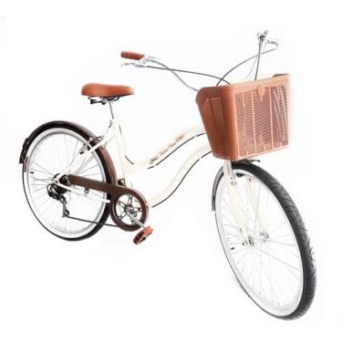Imagem de Bicicleta Aro 26 Urbana Estilo Retrô Vintage 6V Cesta Branco