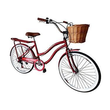 Imagem de Bicicleta Aro 26 Retrô Vintage Feminina Cesta Vermelho