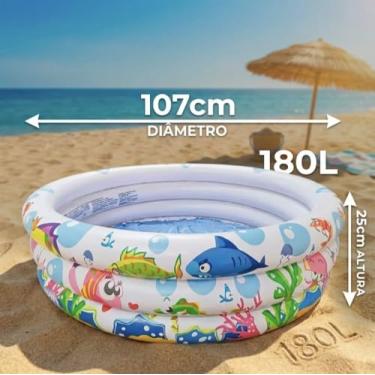 Imagem de Piscina Infantil 100L/180L Redonda Inflável Àgua e Bolinhas Fundo do Mar (180 l)