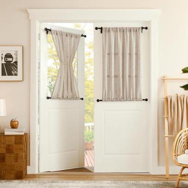 Imagem de Tollpiz Cortinas pequenas de linho, cortina semitransparente, divisória de sala com filtro de luz, cortina dupla com bolso de haste boho, 63,5 x 101,6 cm de comprimento, natural, 1 painel