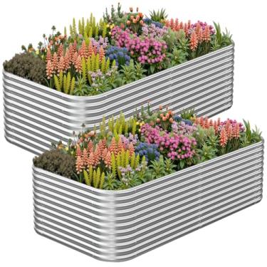 Imagem de CATMANOR Pacote com 2 camas altas de 20 x 10 x 4 m de aço galvanizado para jardim ao ar livre, cama de metal acima do solo para vegetais e flores, canteiros elevados para jardinagem