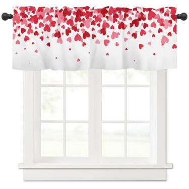 Imagem de Cortinas de Dia dos Namorados, sanefas para janelas de cozinha, coração vermelho, dia dos namorados, decorativas, com bolso para varão, tratamentos de janela, pequena cortina curta para sala de estar